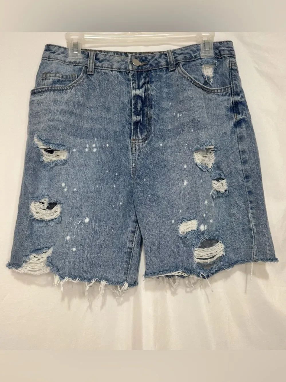 Distressed High-Rise Denim Shorts